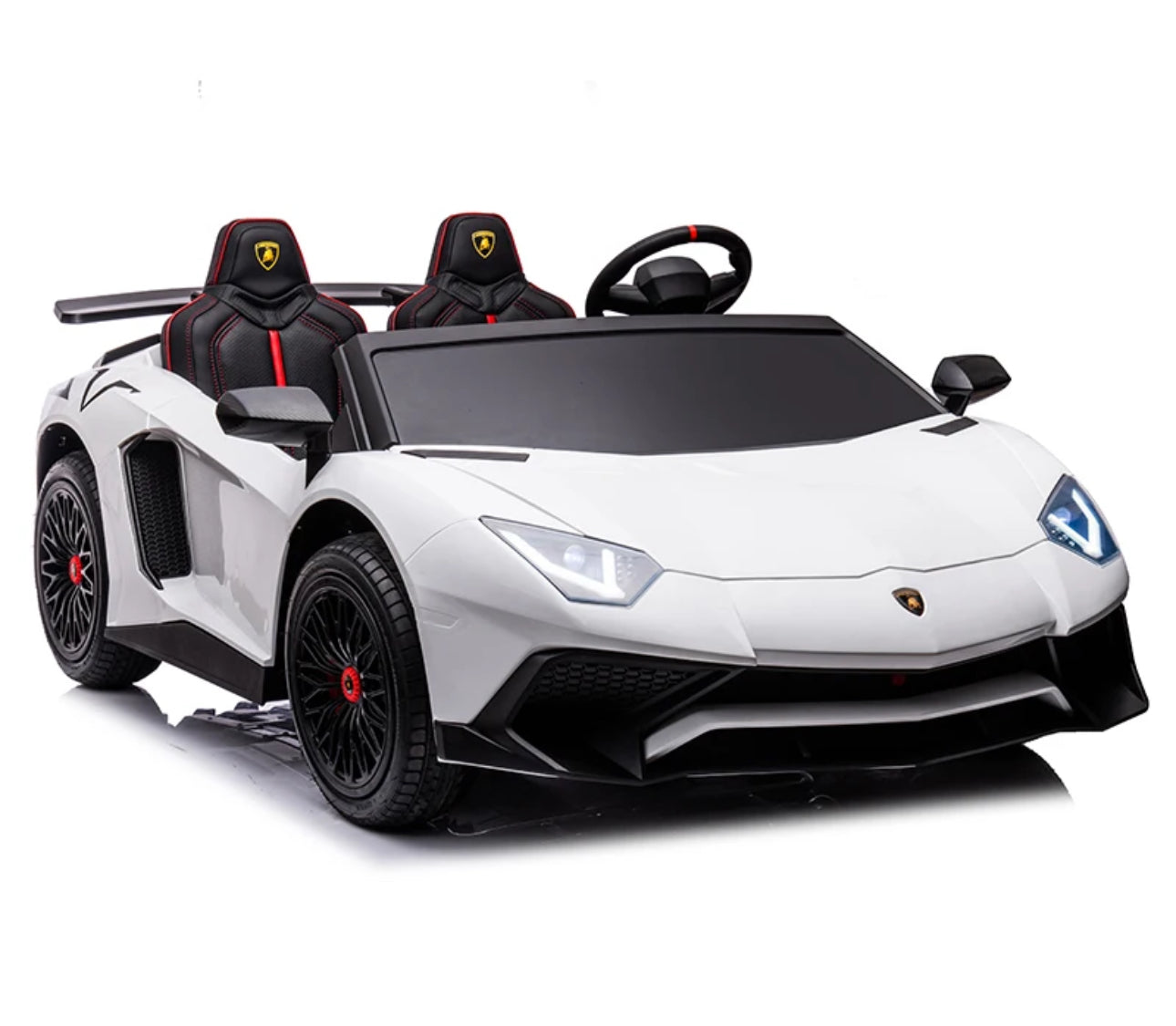 HUGE SIZE 24V LAMBORGHINI BRUSHED MOTOR (AGE: 6+, HIGH SPEED 10MPH, RUBBER WHEELS, TOUCHSCREEN TV, LEATHER SEATS, REMOTE CONTROL)
