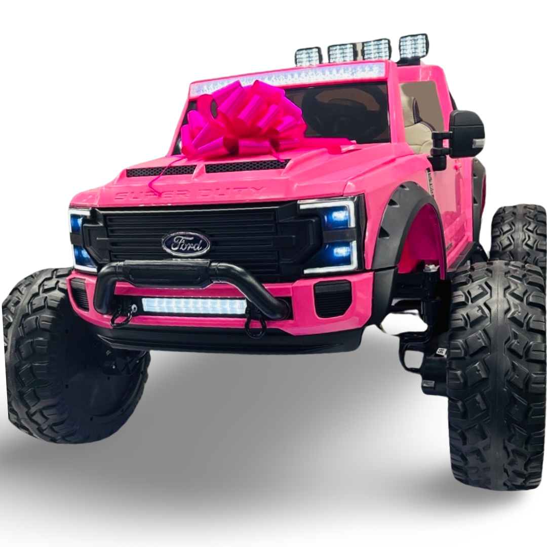 24V F-450 (4X4, RUBBER WHEELS, LIFTED, LEATHER SEATS, BLUETOOTH, 4 MOTORS, REMOTE CONTROL)