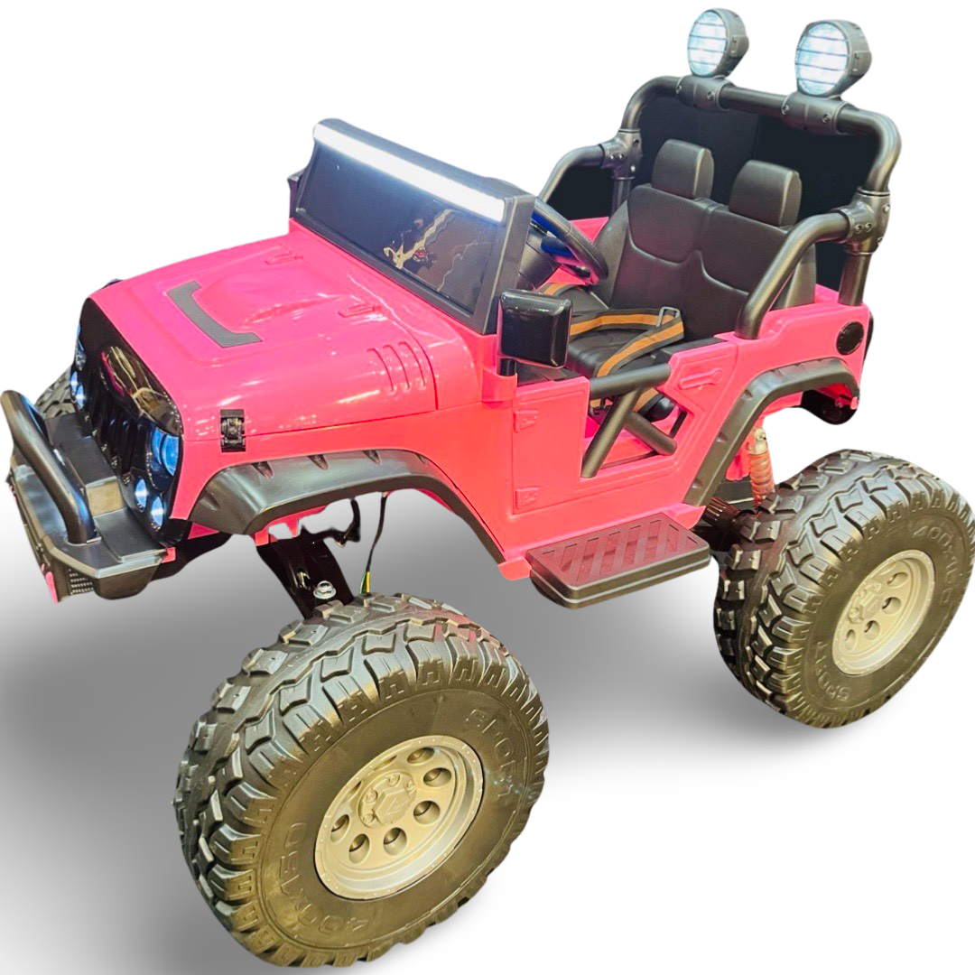 24V JEEP 4X4 (LIFTED, RUBBER WHEELS, 4 MOTORS, LEATHER SEATS, BLUETOOTH, RADIO, REMOTE CONTROL)